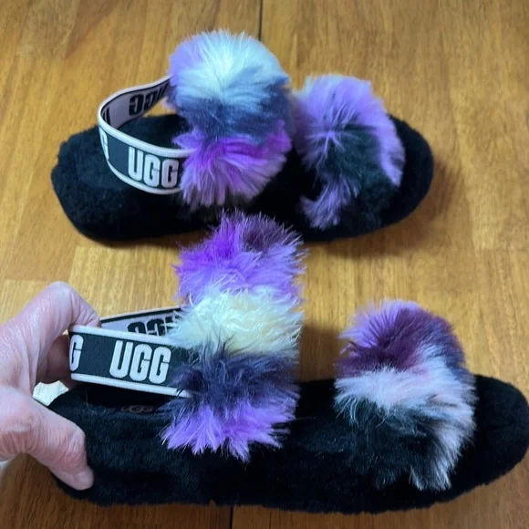 UGG Fluffy Purple and Black Sandals/slippers - Picture 3 of 7